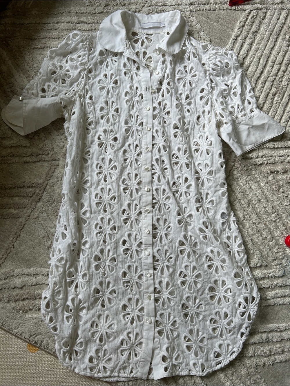 Anne Fontaine arista White Eyelet Button-Down Shirt Dress